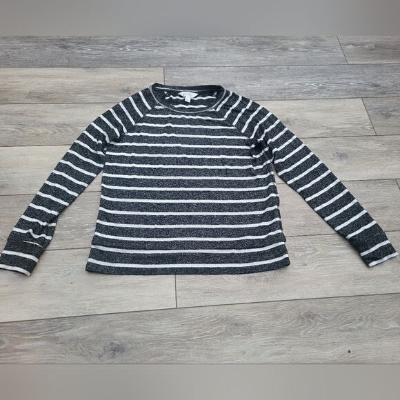 Market & Spruce white and heathered gray horizontal striped long sleeve shirt sm - Picture 2 of 8